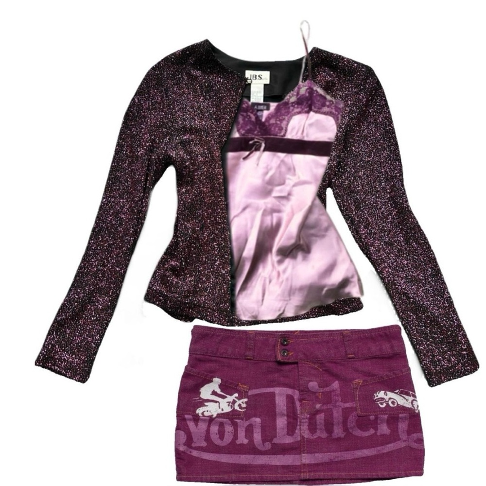 Vtg JBS purple and black sparkle glitter cardigan size M Y2K grunge fairy